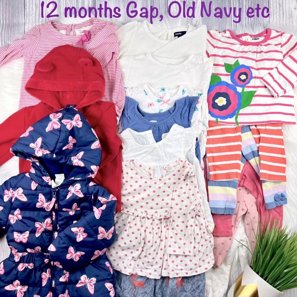 12M Baby Girl Fall/Winter Bundle GAP Bear Jacket Dress Leggings Onesie